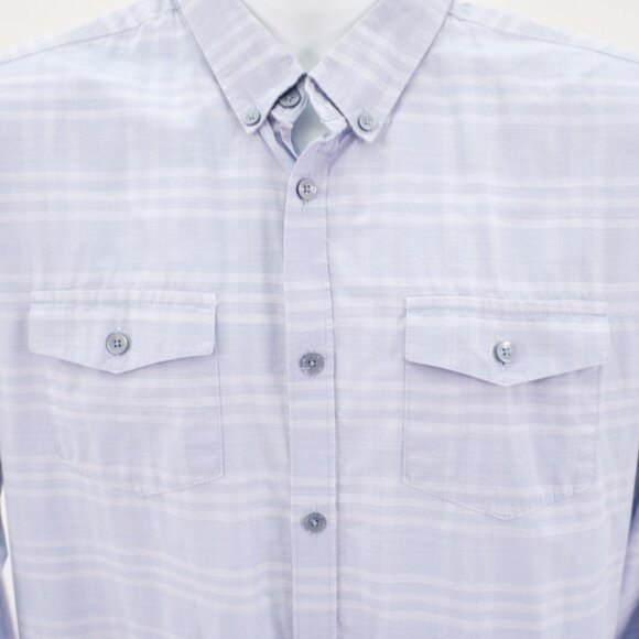 Calvin Klein Blue Plaid Double Pocket Front Button Down Medium Cotton Long Sleev - Picture 3 of 13